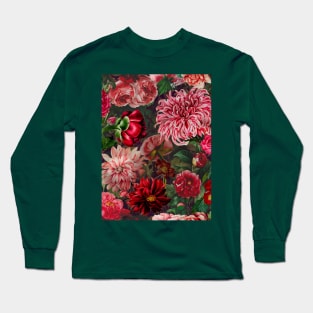 vintage flowers and leaves pattern, botanical pattern, floral illustration, vintage floral over a Long Sleeve T-Shirt